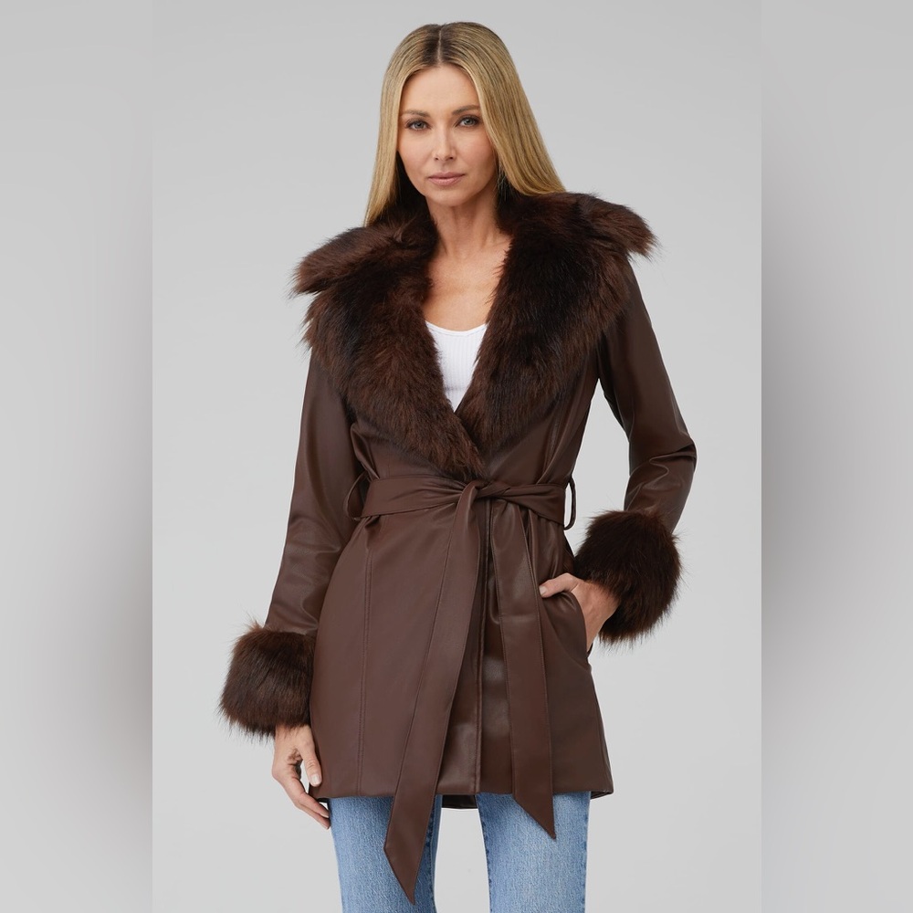Show Me Your MuMu Brown Faux Fur Trim Coat
